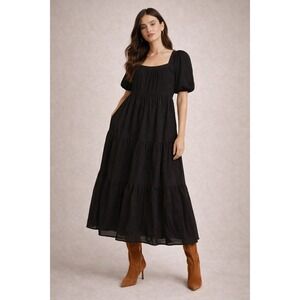 Anthropologie / Black Puff-Sleeve Maxi Dress Romantic Dark Feminine / SIZE S